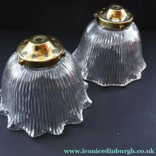 Load image into Gallery viewer, Fine Vintage HOLOPHANE Style Ribbed Glass Pendant Lamp Shade with Brass Hanging Fitment
