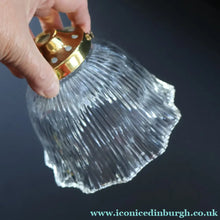 Load image into Gallery viewer, Fine Vintage HOLOPHANE Style Ribbed Glass Pendant Lamp Shade with Brass Hanging Fitment
