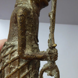 AFRICAN Benin Bronze, NIGERIA. Figurine / Sculpture of a Warrior Holding a Spear. 11 3/4 inches