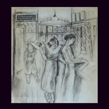 Load image into Gallery viewer, 1930s AMERICAN ART. Drawing by Katherine Langhorne Adams (1885–1977). Ladies Shopping in a Woolworth's Five and Ten Cent Store

