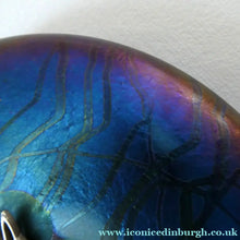 Load image into Gallery viewer, GLASFORM Paperweight by John Ditchfield. Iridescent Lily Pad with Silver Dragonfly Embellishment

