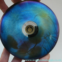 Load image into Gallery viewer, GLASFORM Paperweight by John Ditchfield. Iridescent Lily Pad with Silver Dragonfly Embellishment
