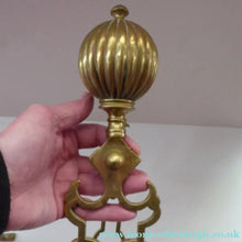Load image into Gallery viewer, Aesthetic Movement Brass Fire Dogs or Antique Andirons with Large Ribbed Balls Finials
