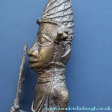Load image into Gallery viewer, AFRICAN Benin Bronze, NIGERIA. Figurine / Sculpture of a Warrior Holding a Spear. 11 3/4 inches
