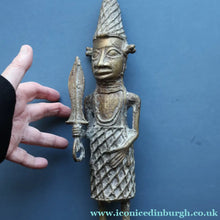 Load image into Gallery viewer, AFRICAN Benin Bronze, NIGERIA. Figurine / Sculpture of a Warrior Holding a Spear. 11 3/4 inches
