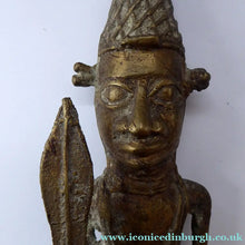 Load image into Gallery viewer, AFRICAN Benin Bronze, NIGERIA. Figurine / Sculpture of a Warrior Holding a Spear. 11 3/4 inches
