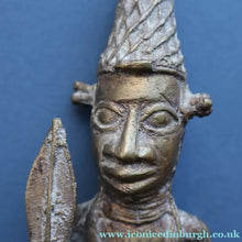 Load image into Gallery viewer, AFRICAN Benin Bronze, NIGERIA. Figurine / Sculpture of a Warrior Holding a Spear. 11 3/4 inches
