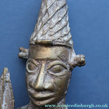 Load image into Gallery viewer, AFRICAN Benin Bronze, NIGERIA. Figurine / Sculpture of a Warrior Holding a Spear. 11 3/4 inches
