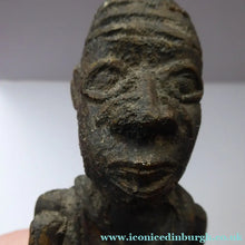 Load image into Gallery viewer, AFRICAN Benin Bronze, NIGERIA. Figurine / Sculpture of a Woman Holding a Stick to Grind Grain.  8 1/4 inches
