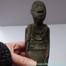 Load image into Gallery viewer, AFRICAN Benin Bronze, NIGERIA. Figurine / Sculpture of a Woman Holding a Stick to Grind Grain.  8 1/4 inches
