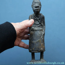 Load image into Gallery viewer, AFRICAN Benin Bronze, NIGERIA. Figurine / Sculpture of a Woman Holding a Stick to Grind Grain.  8 1/4 inches

