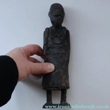 Load image into Gallery viewer, AFRICAN Benin Bronze, NIGERIA. Figurine / Sculpture of a Woman Holding a Stick to Grind Grain.  8 1/4 inches
