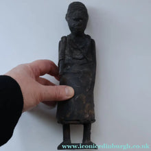 Load image into Gallery viewer, AFRICAN Benin Bronze, NIGERIA. Figurine / Sculpture of a Woman Holding a Stick to Grind Grain.  8 1/4 inches
