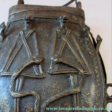Load image into Gallery viewer, Antique Benin Nigeria Bronze Ovoid Metal Pouch or Bag. Figures and Snakes
