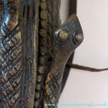 Load image into Gallery viewer, Antique Benin Nigeria Bronze Ovoid Metal Pouch or Bag. Figures and Snakes
