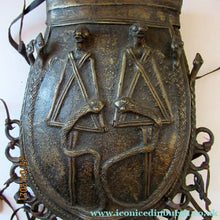 Load image into Gallery viewer, Antique Benin Nigeria Bronze Ovoid Metal Pouch or Bag. Figures and Snakes
