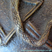 Load image into Gallery viewer, Antique Benin Nigeria Bronze Ovoid Metal Pouch or Bag. Figures and Snakes
