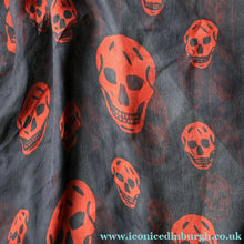 Load image into Gallery viewer, LARGE Genuine  "As New" ALEXANDER MCQUEEN "Red Skulls" Pattern Silk Scarf

