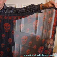 Load image into Gallery viewer, LARGE Genuine  "As New" ALEXANDER MCQUEEN "Red Skulls" Pattern Silk Scarf
