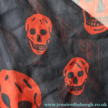 Load image into Gallery viewer, LARGE Genuine  "As New" ALEXANDER MCQUEEN "Red Skulls" Pattern Silk Scarf
