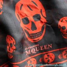 Load image into Gallery viewer, LARGE Genuine  "As New" ALEXANDER MCQUEEN "Red Skulls" Pattern Silk Scarf
