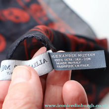 Load image into Gallery viewer, LARGE Genuine  "As New" ALEXANDER MCQUEEN "Red Skulls" Pattern Silk Scarf
