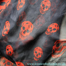 Load image into Gallery viewer, LARGE Genuine  "As New" ALEXANDER MCQUEEN "Red Skulls" Pattern Silk Scarf
