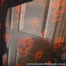 Load image into Gallery viewer, LARGE Genuine  "As New" ALEXANDER MCQUEEN "Red Skulls" Pattern Silk Scarf
