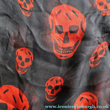 Load image into Gallery viewer, LARGE Genuine  "As New" ALEXANDER MCQUEEN "Red Skulls" Pattern Silk Scarf
