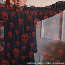 Load image into Gallery viewer, LARGE Genuine  "As New" ALEXANDER MCQUEEN "Red Skulls" Pattern Silk Scarf
