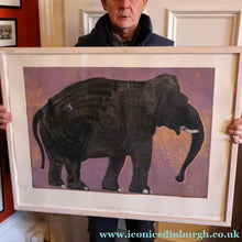 Load image into Gallery viewer, AMERICAN ART. Robert Rivers: Large 1990s Colour Etching Entitled "Elephant in Purple Garden". FRAMED
