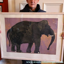 Load image into Gallery viewer, AMERICAN ART. Robert Rivers: Large 1999 Limited Edition Etching Printed in Colour Using Three Plates.  Entitled "Elephant in Purple Garden". FRAMED
