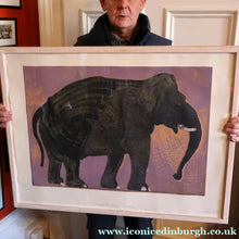 Load image into Gallery viewer, AMERICAN ART. Robert Rivers: Large 1990s Colour Etching Entitled "Elephant in Purple Garden". FRAMED
