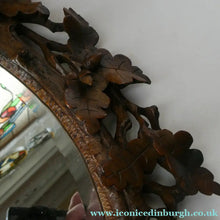 Load image into Gallery viewer, Antique 1880s BLACK FOREST WALL MIRROR Decorated with Oak Leaves and Acorns
