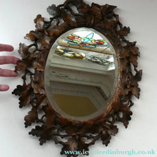Load image into Gallery viewer, Antique 1880s BLACK FOREST WALL MIRROR Decorated with Oak Leaves and Acorns
