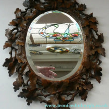 Load image into Gallery viewer, Antique 1880s BLACK FOREST WALL MIRROR Decorated with Oak Leaves and Acorns
