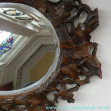 Load image into Gallery viewer, Antique 1880s BLACK FOREST WALL MIRROR Decorated with Oak Leaves and Acorns
