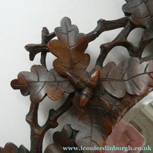 Load image into Gallery viewer, Antique 1880s BLACK FOREST WALL MIRROR Decorated with Oak Leaves and Acorns
