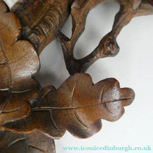 Load image into Gallery viewer, Antique 1880s BLACK FOREST WALL MIRROR Decorated with Oak Leaves and Acorns
