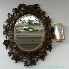 Load image into Gallery viewer, Antique 1880s BLACK FOREST WALL MIRROR Decorated with Oak Leaves and Acorns
