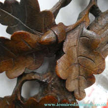 Load image into Gallery viewer, Antique 1880s BLACK FOREST WALL MIRROR Decorated with Oak Leaves and Acorns
