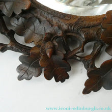 Load image into Gallery viewer, Antique 1880s BLACK FOREST WALL MIRROR Decorated with Oak Leaves and Acorns
