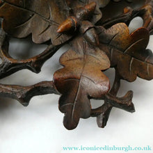 Load image into Gallery viewer, Antique 1880s BLACK FOREST WALL MIRROR Decorated with Oak Leaves and Acorns

