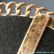 Load image into Gallery viewer, ANTIQUE 1880s Brass Chain Easel Stand Photo Frame. 3 3/4 inches diameter
