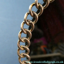 Load image into Gallery viewer, ANTIQUE 1880s Brass Chain Easel Stand Photo Frame. 3 3/4 inches diameter

