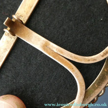 Load image into Gallery viewer, ANTIQUE 1880s Brass Chain Easel Stand Photo Frame. 3 3/4 inches diameter
