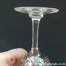 Load image into Gallery viewer, Set of FOUR Antique Cordial Glasses. Each with Etched Greek Key Pattern and Sliced Facets

