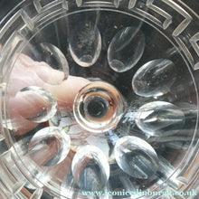 Load image into Gallery viewer, Set of FOUR Antique Cordial Glasses. Each with Etched Greek Key Pattern and Sliced Facets
