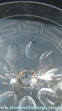 Load image into Gallery viewer, Set of FOUR Antique Cordial Glasses. Each with Etched Greek Key Pattern and Sliced Facets
