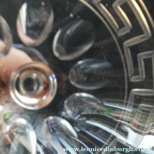Load image into Gallery viewer, Set of FOUR Antique Cordial Glasses. Each with Etched Greek Key Pattern and Sliced Facets
